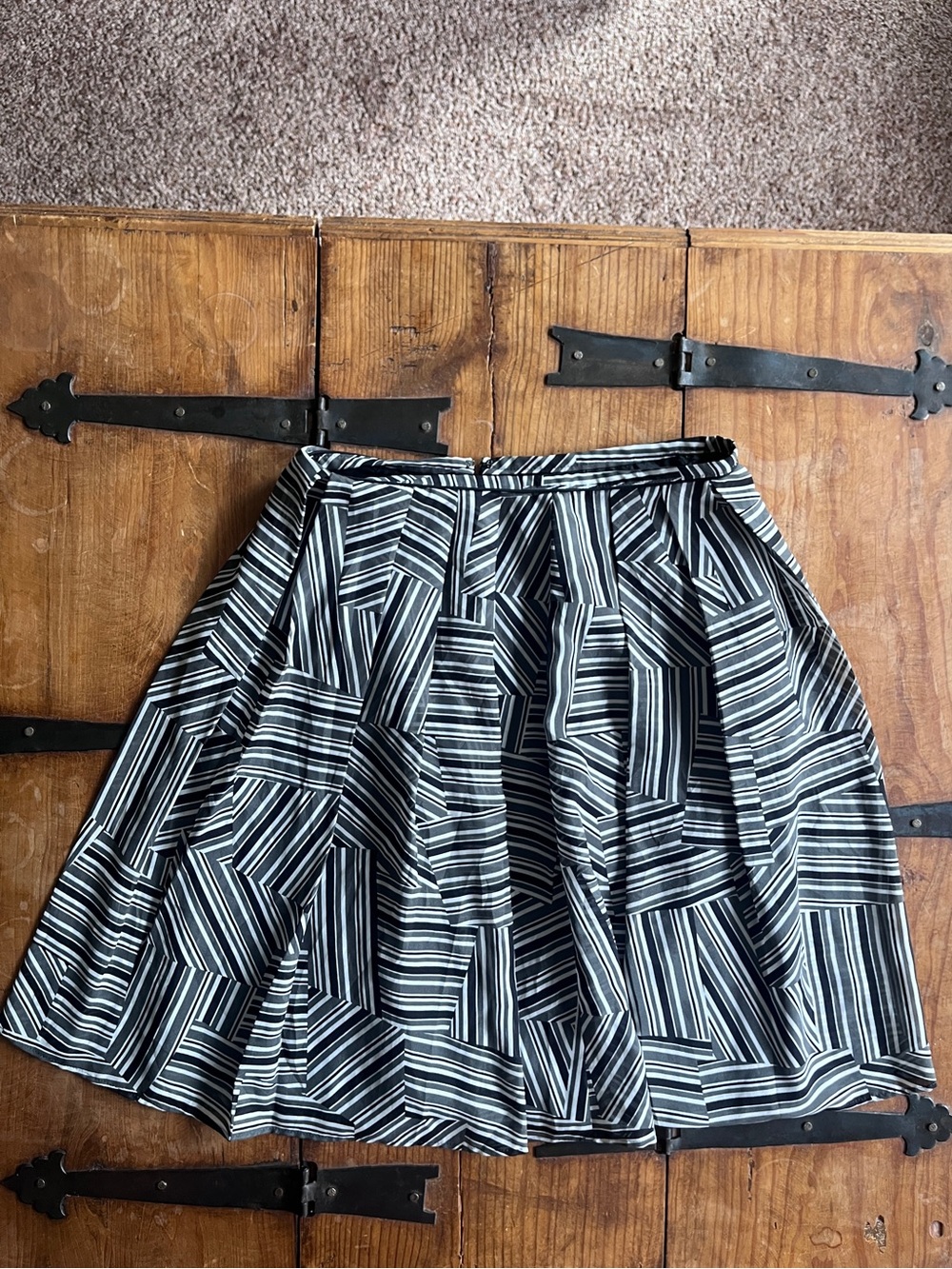 Japanese Vintage Geometric Black & White A-Line Pleated Skirt